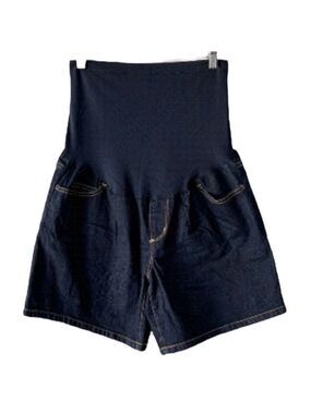 Liz Lange Dark Blue Denim Jean Over The Bump Shorts S